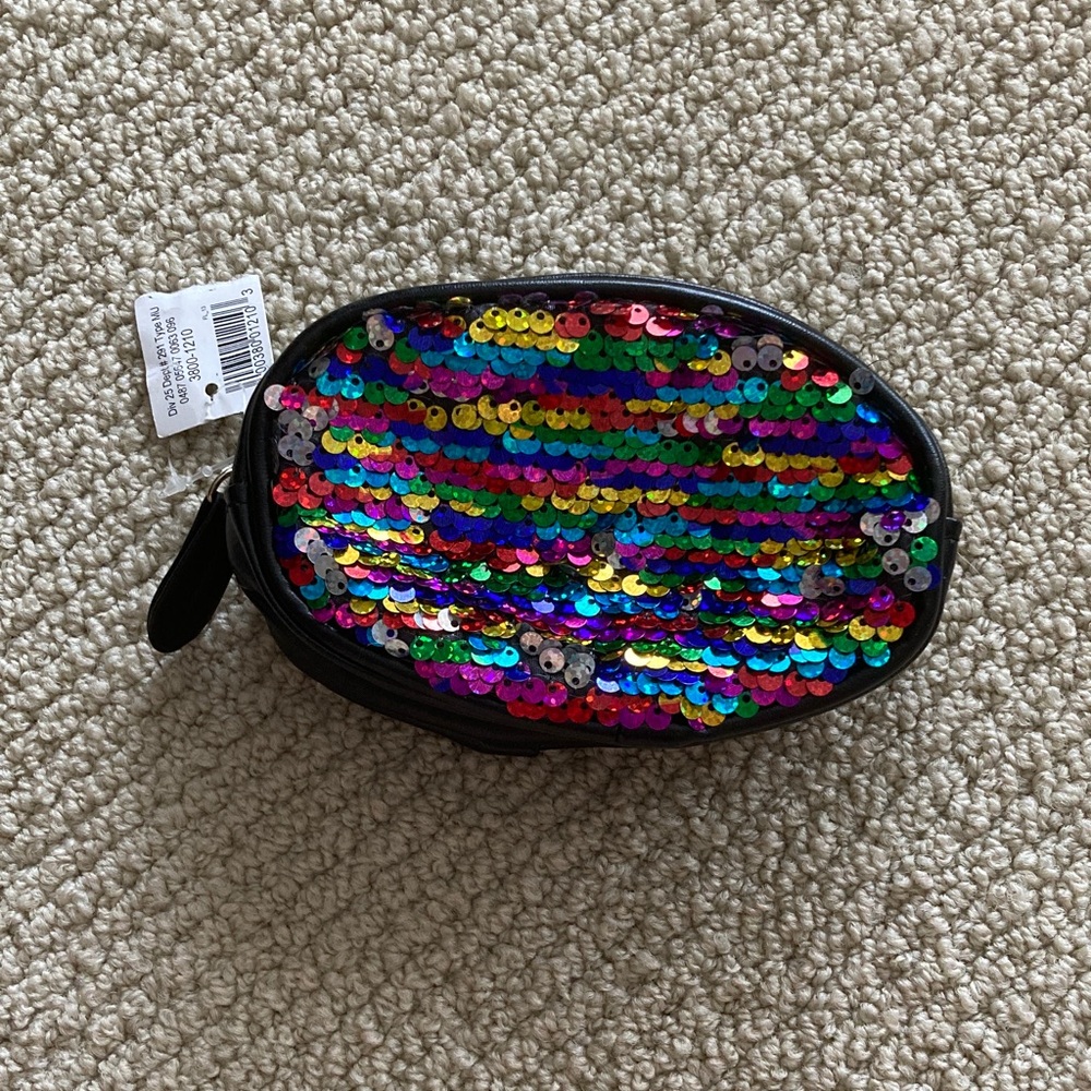 NEW Colorful Sequin Vegan Leather Zippered Pouch Small Bag NWT
